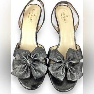 Kate Spade Marlena Pewter Leather Bow Slingback Heels